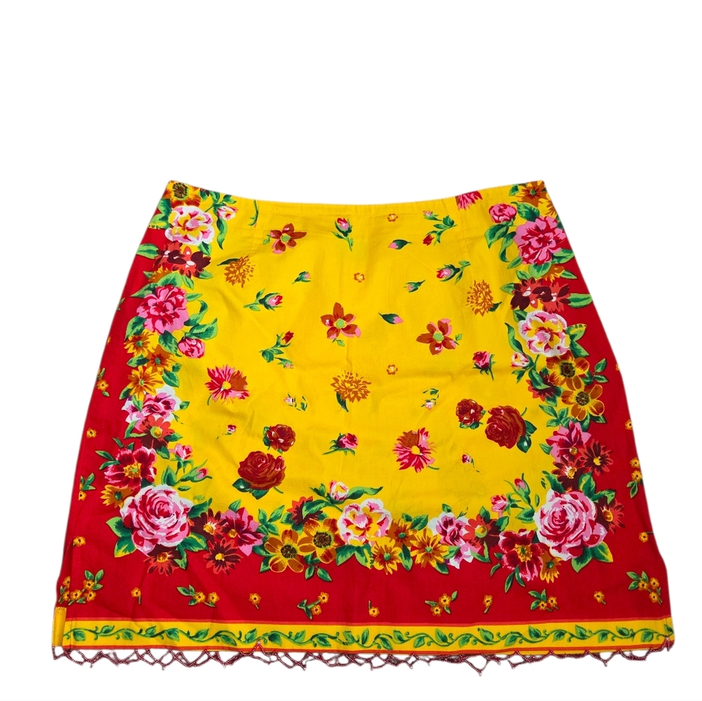 Boston Proper Vintage Yellow Mini Skirt Floral Beaded Y2K Size 12